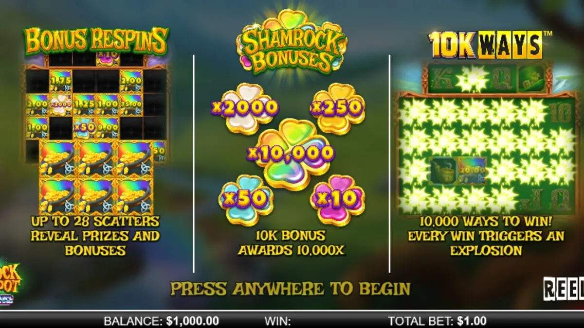 Shamrock Money Pot Big Bang slot game interface showing cosmic Irish theme